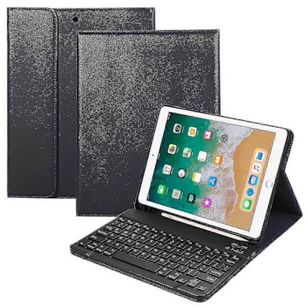 För iPad Air (2013)/Air 2/9,7-tum (2017)/(2018) Bluetooth Tangentbord Läderfodral Ställ med Pennhållare