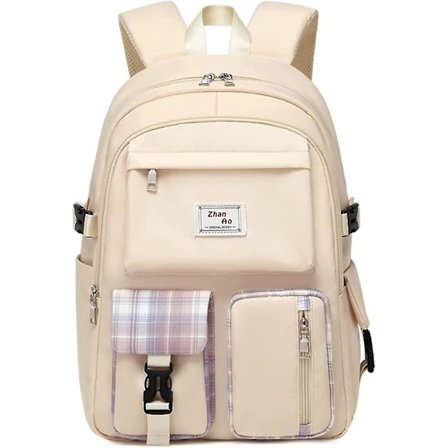 Koulureppu teini-ikäisille pojille ja tytöille, vedenpitävä opiskelijan kirjalaukku, rento matkareppu, 18 tuumaa (beige ruudukko)