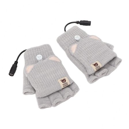 USB Oppvarmede Hansker kompatible Menn og Kvinner Vinter Strikkede Fingerløse Håndvarmere kompatible Kontorarbeid Grå