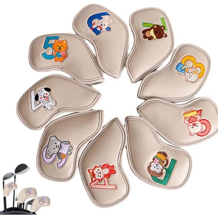 Kamel Farge Golf Klubbhodetrekk - Anti-Scratch Jernhodetrekk for Golfklubber Reversible Digital Broderi | Elastisk PU Golf Klubbhodetrekk Sport