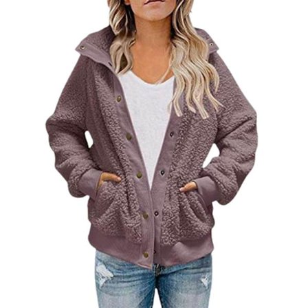 Naisten lyhyt talvineuletakki, pitkähihainen, pehmoinen takki, jossa on kaksoistaskut, yksivärinen