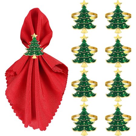 Juleservietringe Sæt med 8, Juletræs Metal Serviet Holder Ringe Ferie Servietring Spænder Julebordsdekorationer
