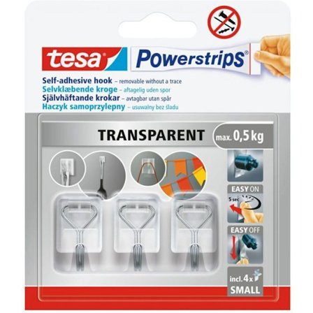 Tesa KROKAR SJÄLVHÄFTANDE POWERSTRIPS 3 BITS. TRANSPARENT TRÅD