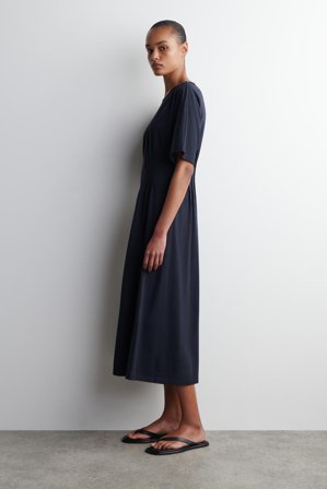 COS Women's Vestido De Algodón Con Detalles Plisados in Azul