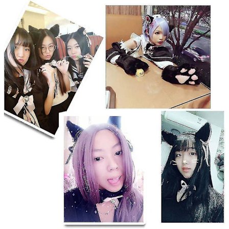 Kissa-asu Cosplay Pehmo Päänkoriste Klipsi Korva Rusetti Häntä Käsineet Setti