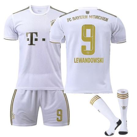 Lewandowski #9 tröja 2022-2023 Ny säsong fotboll T-shirts Set för barn och ungdomar W Bayern Munich Away Kids 22(120-130CM)