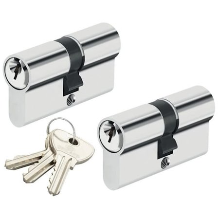 Dubbel dörrcylinder 30 x 30 mm - Säkerhetscylinderpar med samma nyckel, 3 nycklar