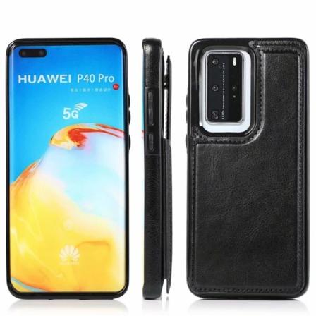Huawei P40 Pro Stöttåligt Skal Korthållare 4-FACK Flippr Svart