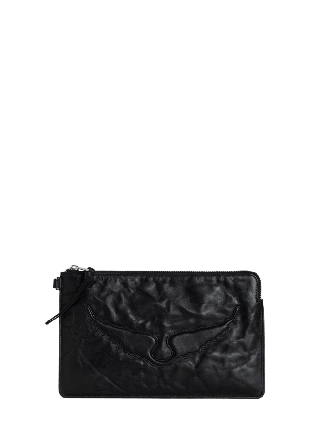 Zadig & Voltaire Angel Pouch Wings Cow Burnish Handväskor Dam Svart ONESIZE