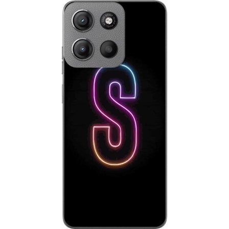 Kompatibel Mobilcover til Motorola Motorola Moto G15 Neonbogstav S i lyserød og blå toner mod en mørk baggrund, stilfuld bogstavkunst med retro-fut