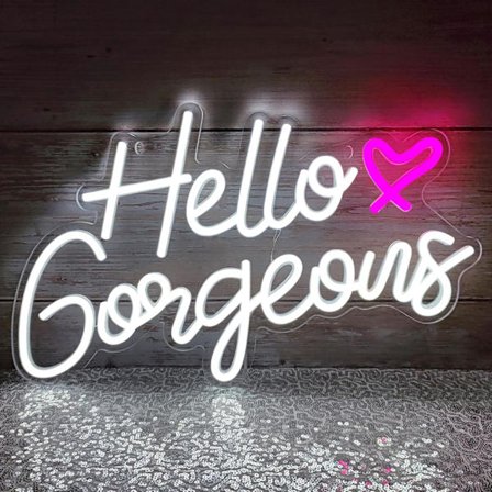 Hello Gorgeous Neonskyltar, Hello Beautiful LED Neonskyltar Dimbar LED-ljusskylt för hem Bröllop Födelsedag Bakgrund Partydekoration, Vit