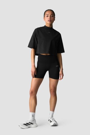 ICANIWILL - Everyday Cropped Mock Neck T-shirt Stonewashed Black - Dames - sportkleding van ICIW