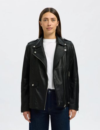 Selected Slfmadison Leather Jacket B Noos - Black - 44