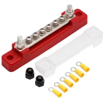 Distributionsplint med 6 dubbar, samlingsskena med 6 elektriska terminaler, samlingsskena med lock, för bil, båt, husvagn, husbil