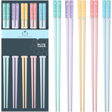 Sett med 5 par spisepinner i glassfiber, høy kvalitet og gjenbrukbare, tåler oppvaskmaskin, sklisikre og lette, 9,5 tommer, kirsebærblomstdesign.