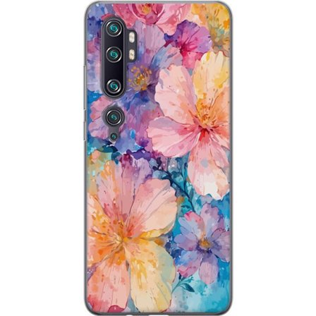 Kompatibelt Mobildeksel til Xiaomi Xiaomi Mi Note 10 Pro Akvarellmaling med store blomster i rosa, blå og gule toner i en myk kunstnerisk stil.