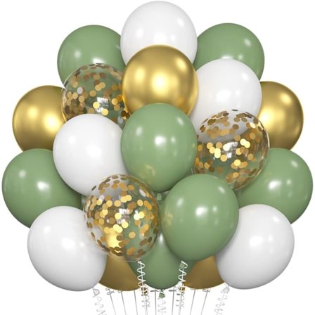 60 olivengrønne balloner, guldmetalliske konfettiballoner, matte hvide latexballoner, til fødselsdag, bryllup, årsdag, dåb, første kommunion