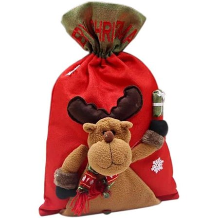 1 stk. Julegavepose med snøring Stor sekkepose for stereodukke Gaveoppbevaringspose (Juleelg)