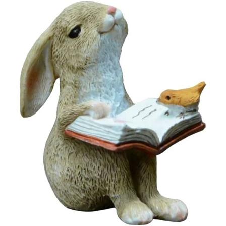 Miniatyr Fairy Garden Rabbit Statue - Les Kanin med selvtillit