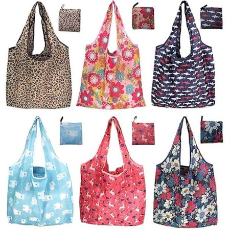 6-pakning gjenbrukbare handleposer, miljøvennlige sammenleggbare matposer, 6 stiler store, slitesterke, vaskbare poser—yux