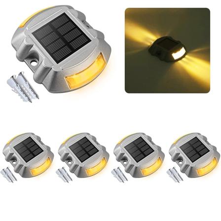 Solcelledæklys Indkørsel Dock Lights, LED IP67 Vandtæt Udendørs Advarselstrinlys til Indkørsel Fortov Have Sti Gård Varm Hvid - 4 Pak