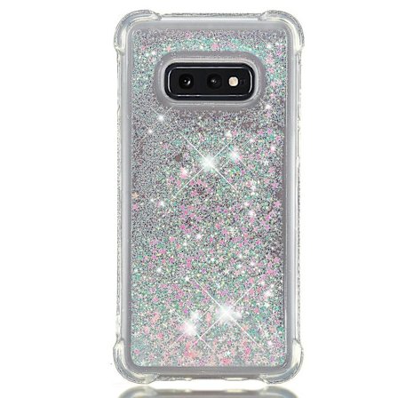 Samsung Galaxy S10e Skal Glitter Flytande Transparent Glittrande Bling Kristallklar Flytande Quicksand TPU Silikon - Ljusrosa