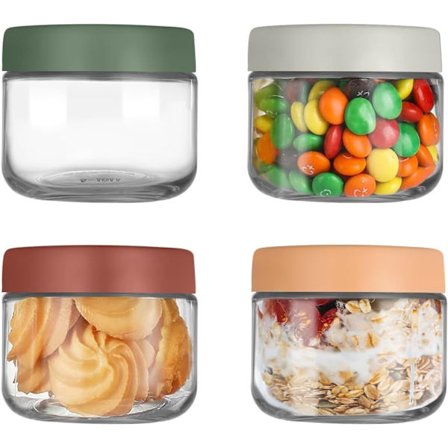 4-pak overnatningshavre-glas - genanvendelige glas med lufttætte skruelåg