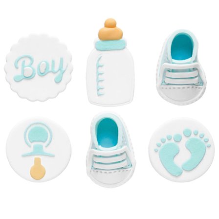 Sukkerdekorationer Baby Shower Blå/Hvid 6-pak