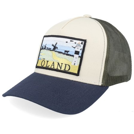 Wild Spirit - Grå trucker Caps - Swedish Öland Landscape Stone/Olive/Navy A-frame Trucker @ Hatstore