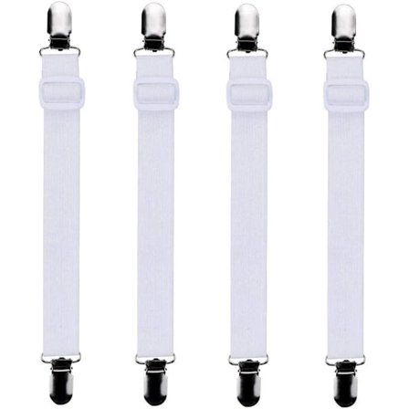 4st (60cm till 200cm) Lakansträckare Justerbar Lakan, Spännare, Lämplig för alla sängar och madrasser, Vit