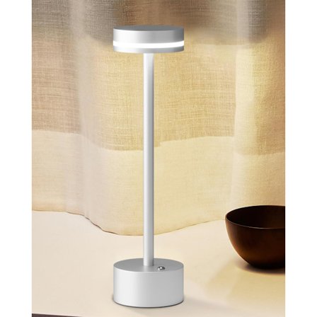 Trådløs Oppladbar LED Bordlampe med Berøringsbryter, Aluminiumslampe, 3 Dimmingsnivåer, 1800mAh Batteri, 3000K Varmt Lys (Sølv)