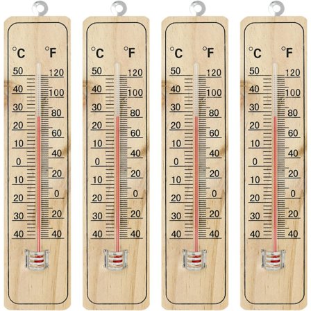 4x Termometer - Trätermometer för inomhusbruk - Termometer med Celsius- och Fahrenheit-skala (21,9x4,8x0,6cm)