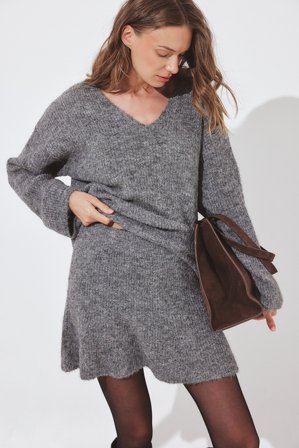 NA-KD - Strikket miniskjørt med vidde - Strikkete kjoler - Grå - M