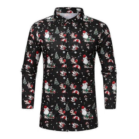 /EA/Juleskjorter til mænd med elgprint, enkeltknappet rejsebluse, snemandstrykt tunika, Jb 2XL Sort Blomst Snemand