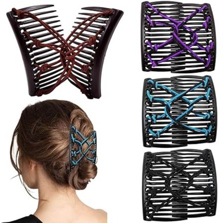 4 kappaletta joustavaa taikakampaa, joustava kaksoiskampa, muovinen hiuspinni, ei taitoksia, hiusneulat, kammat, musta, violetti, ruskea, sininen 7,5*
