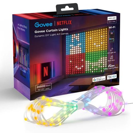 GOVEE WiFi & Bluetooth Curtain Light (Netflix version) RGBIC, app, IP65/IP44 vanntett, form ditt eget design
