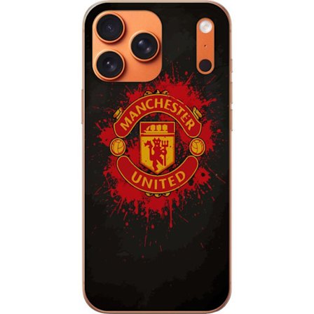 Kompatibelt Mobildeksel til Apple Apple iPhone 17 Pro Max Manchester United logo i rød og gul farge med røff sportslig bakgrunn