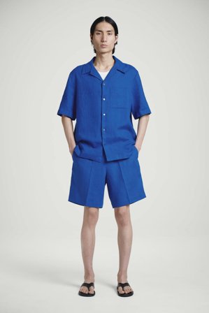 COS Men's Elasticated Linen Shorts in Blue