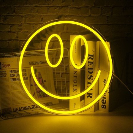 Smilende ansigt neonskilt LED neonlys vægdekoration Smiley ansigt lyser op skilte USB-drevne neonskilte til soveværelse børneværelse(gul)