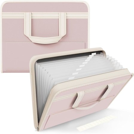 Tiedostojen järjestäjä kannettavalla kahvalla, 13 taskun asiakirjajärjestäjä vetoketjulla ja etiketeillä, A4-kokoinen harmonikkakansiojärjestäjä, 