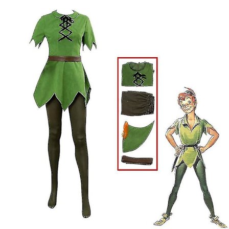 Peter Pan Cosplay Anime Costume Green Elf Uniform Dresses Boys Girls Halloween Carnival Costume Fancy Dress Suit Men -a
