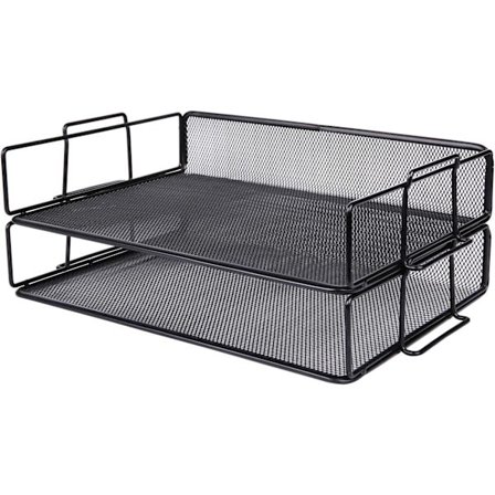 2 stk. brevbakker/stabelbare metalnetbakker til skrivebord/multifunktionel arrangør/filholder til kontor, skole, studie - (sort)
