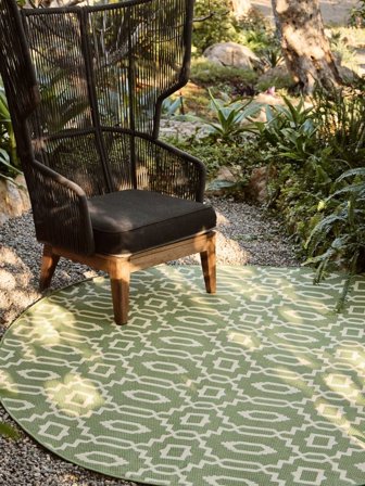Waschbar Innen-/Outdoor-Teppich Geometrisch Zellige Grün/Beige Rund Klein
