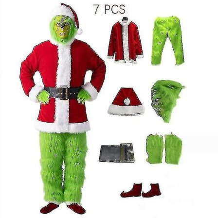 7-delad Grinch-dräkt för julcosplay för vuxna, jultomtedräktset + mask A-WELLNGS Endast mask Endast mask Mask endast