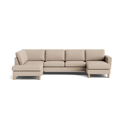 Haven U-sofa, Højrevendt - Loop Beige - Komfortabel Familiestørrelse - 206x327x86cm - Rummelig U-formet Sofa med Koldskum og Massiv Eg