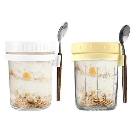Overnight Oats Container Glas Müslikopper To Go med Ske Yoghurtkop To Go Kop med Låg Müsli A