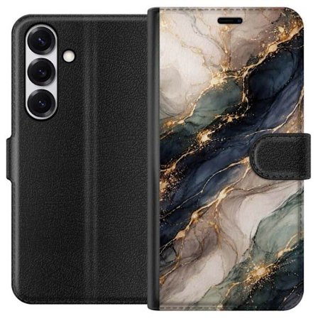 Kompatibelt Lommeboketui til Samsung Galaxy S26 Luksuriøs abstrakt marmor kunst i svart, hvitt og gull med elegante linjer, eksklusivt design for plak