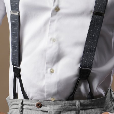 Bretelle larghe per bottoni grigie a pois per uomini - Bretelle per bottoni