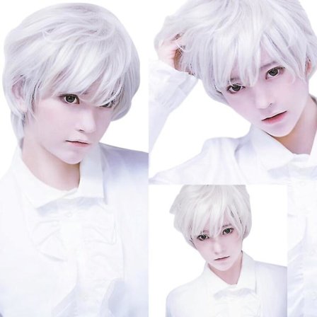 Voksen Menn Guy Parykk Kort Boy Band Parykk Hvit Kort Perfekt