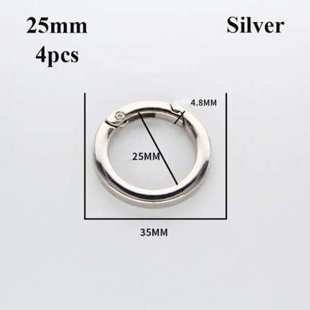 4 stk. Fjeder O-Ring Spænder Karabinhage SØLV 25MM